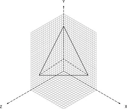 3D Coordinate System Triangular Pyramid Wireframe Grid Planes Minimal Style Stockillustratie