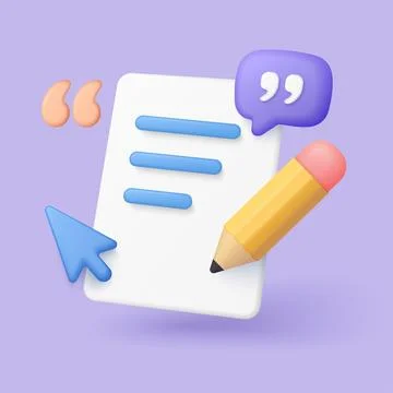 3D Copywriting Concept with Pencil and Quotes Stock Illustration