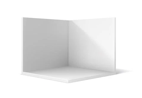 3d corner wall room podium, white booth mockup Stock Illustration