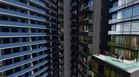 3D, Corporation employees in break on office buildings terrace and balcony Ilustración de archivo