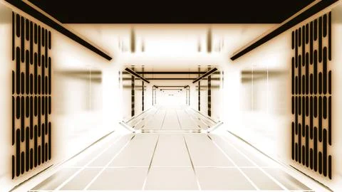 3D corridor in negative. Design. 3D animation of moving corridor with white Stock Illustration