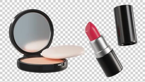 3d Cosmetic set with Black Compact Powder and mirror Stock Illustration