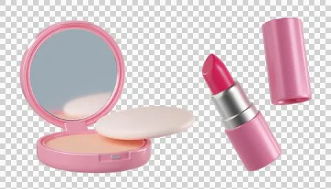 3d Cosmetic set with Pink Compact Powder, makeup sponge Stock Illustration