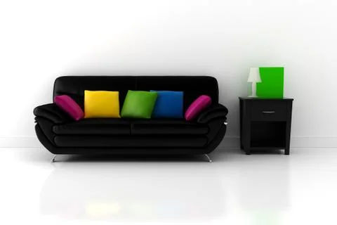 3d couch and a room with chite walls and floor Stock Illustration