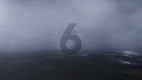 3D Countdown. Number Fly Over Wet Terrain Stock Footage 253248577