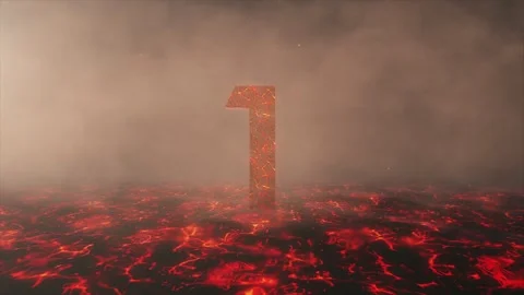 3D Countdown. Number Fly Over Lava Stock Footage 253248579