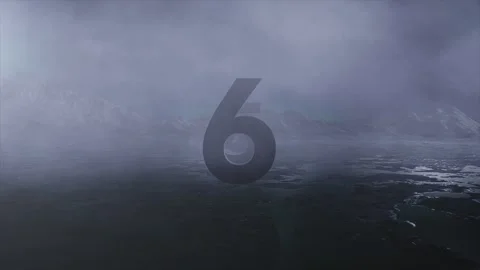 3D Countdown. Number Fly Over Rocky Lake Stock Footage 253248580