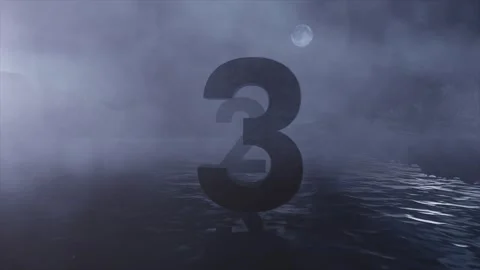 3D Countdown. Number Fly Over River Stock Footage 253248582