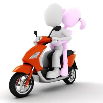 3d couple on motorcycle Stock Illustration