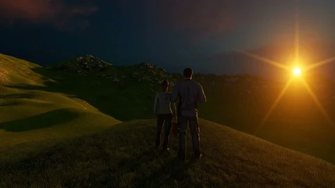 3D Couple on peak mountain on a cloudy day Video stock 87972041