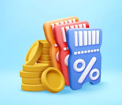 3d coupon and stack of coins. Stock Illustration