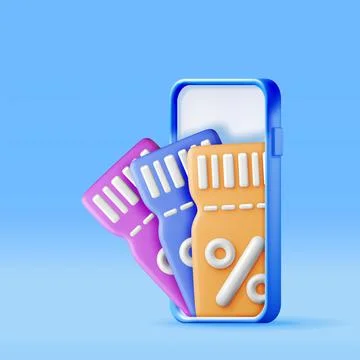 3d Coupon with Percent Symbol and Smartphone Stock Illustration