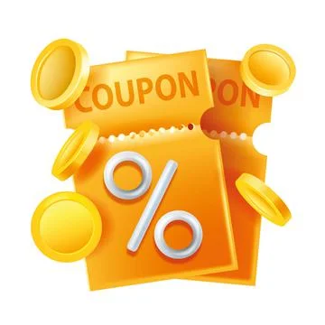 3D coupon, vector gift voucher, yellow discount lucky ticket, special offer Stock Illustration