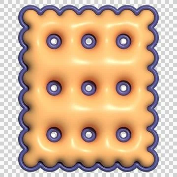 3D cracker is being shown, glossy beige, scalloped purple border, nine holes, Illustrazione stock