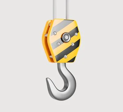 3d crane hook on steel cable for construction and building works. Industrial Ilustración de archivo