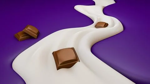 3d Creamy River on purple background with chocolates. 3d illustration Stock Illustration