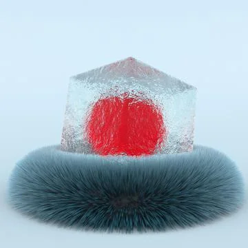 3d creative illustration ice cube on fur Stock-Illustration