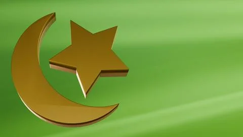A 3d crescent moon and star under light beam. Stock Illustration