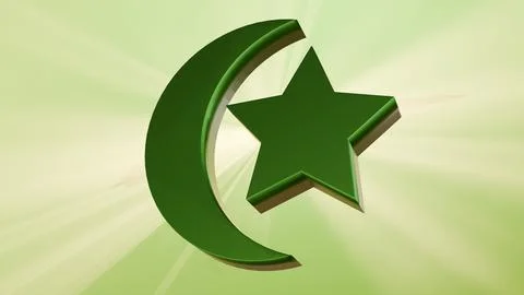 A 3d crescent moon and star under light beam. Stock Illustration