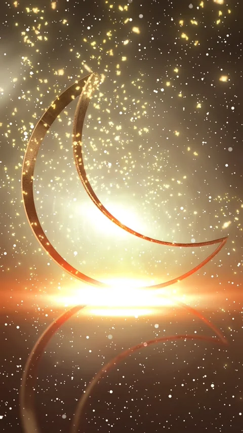 3D crescent moon appears from below with particle effects Stock Footage 297176528