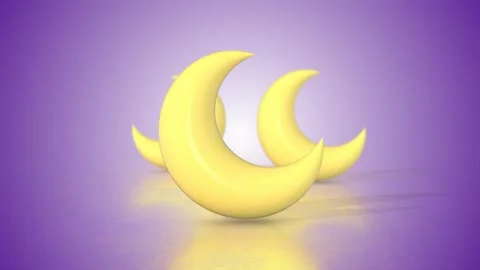 3D Crescent Moon Icons on a Reflective Floor. Moon Icons 3D Animation. 4K Stock Footage 289068633