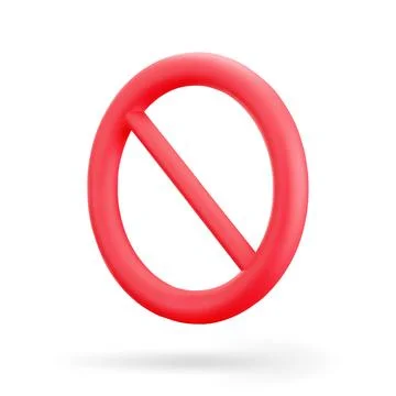 3D crossed out red circle of prohibition icon isolated on white background Stock Illustration