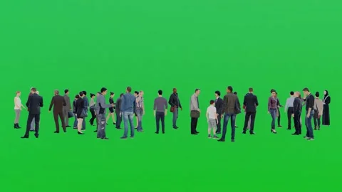 3D crowd on green screen background chroma key Stock Footage