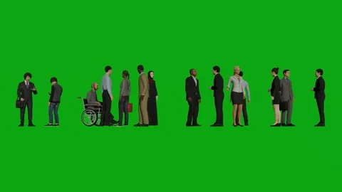 3D crowd on green screen background chroma key Isolated group of people for inte Video stock 175314948