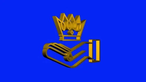 3d crown of king hanging over hands isolated on dark background. Gold royal icon Stock Footage 169318761