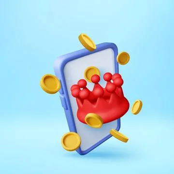 3D crown from smartphone screen with flying coins Stock Illustration