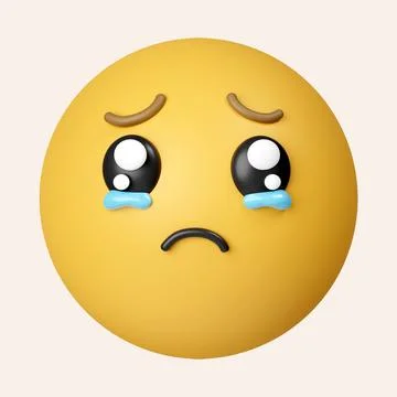 3d crying face icon. Yellow emoji with his mouth open, tears streaming from his Stock Illustration