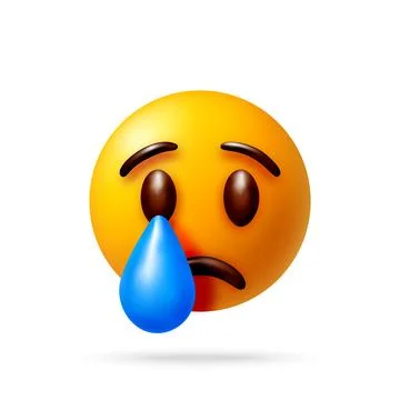 3D Crying yellow emoji with blue teardrop Stock Illustration