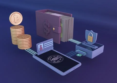 3d cryptocurrency rendering modern design Stock Photos