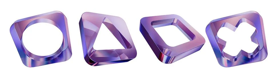 3D crystal controller buttons, acrylic purple transparent game objects Stock Illustration