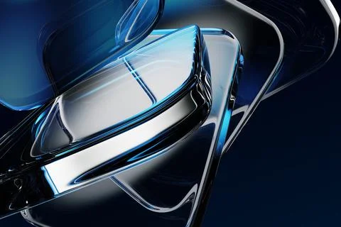 3d crystal glass transparent rectangle plates on dark blue background. Abstract Illustrazione stock