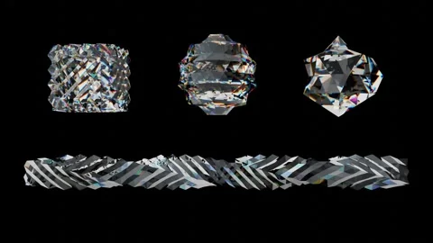 3d crystals are shown in various geometric shapes on a black background Video stock 301716818