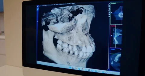 3D CT Scan of the Human Skull in an Anatomical View Necessary for Various Stock Footage 318280504