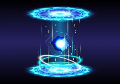 3D cube. Abstract background. Portal and hologram science futuristic. Sci-fi  Stock Illustration