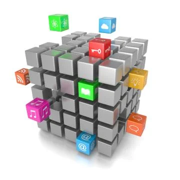 3D Cube App Icons on White Background 3D Illustration Illustrazione stock