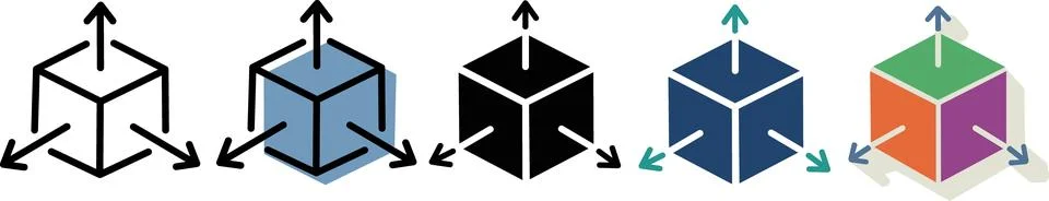 3D cube with axes icon set Ilustração Stock