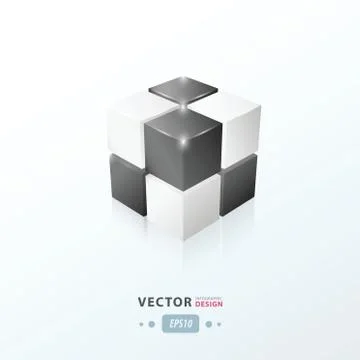 3D Cube black and white color Stock Illustration