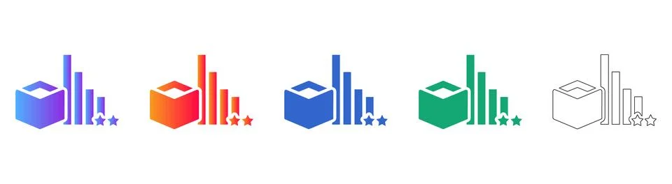 3D Cube Chart Icon Set with Stars 스톡 일러스트