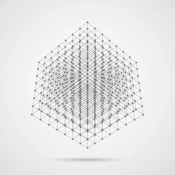 3d Cube Connected Dots 스톡 일러스트