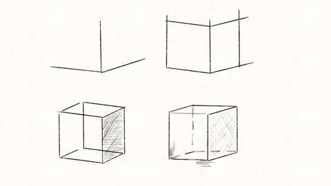 3D Cube Construction and Geometric Drawing Animation Stock Footage 342018494