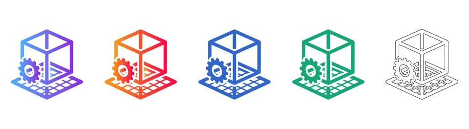 3D Cube Gear Process Icons Stock Illustration