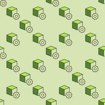 3D Cube with Gear vector 3D Printing Technology colored seamless pattern 스톡 일러스트