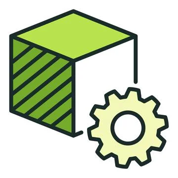 3D Cube with Gear vector 3D Printing Technology colored icon or logo element Stock Illustration