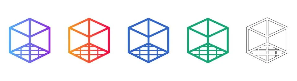 3D Cube Grid Frame Icons 스톡 일러스트