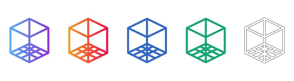3D Cube Grid Icon Set in Five Styles Illustrazione stock