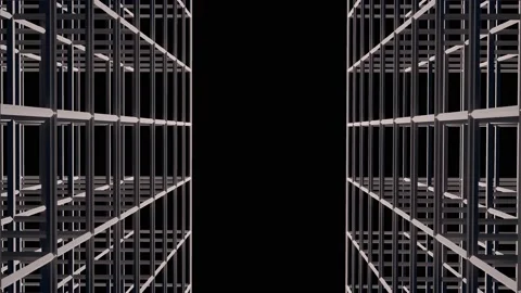 3d cube grid made of rods, lattice network.  3d animation render Stock Footage 237413149